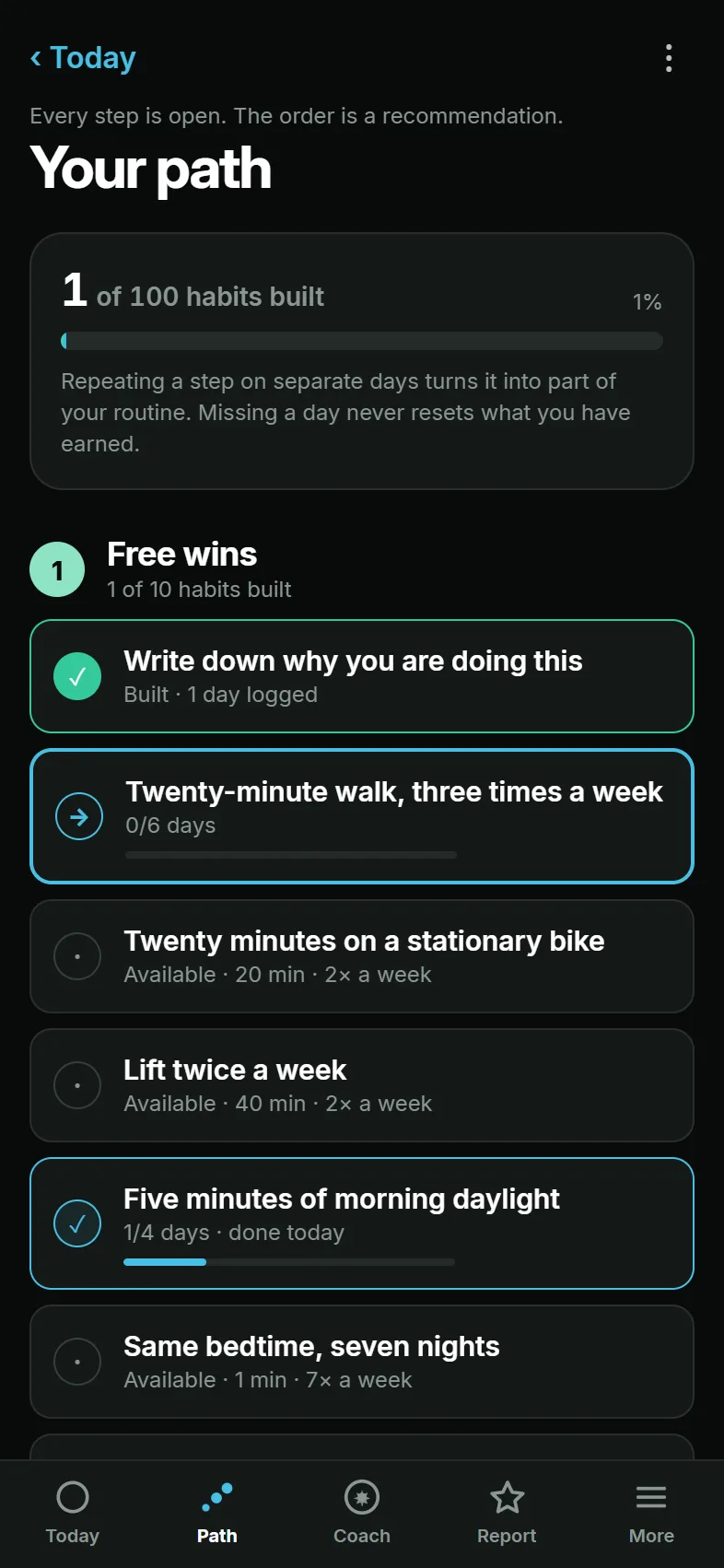 The Just Progress path, showing one series at a time
