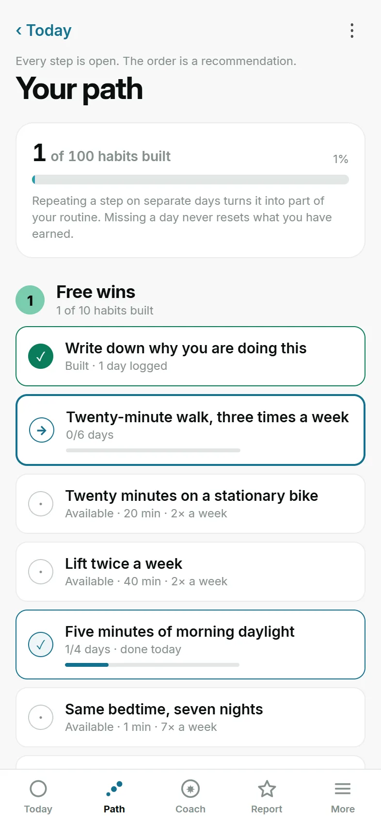 Path screen in Just Progress