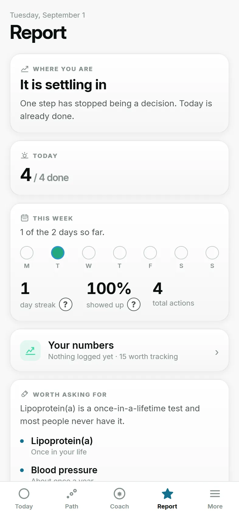 Report screen in Just Progress
